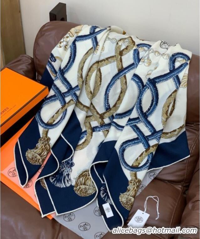 Luxury Discount Hermes Cord Printed Silk Cashmere Square Scarf 140cm H111137 Blue 2025
