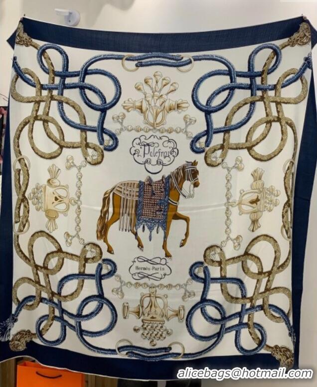 Luxury Discount Hermes Cord Printed Silk Cashmere Square Scarf 140cm H111137 Blue 2025