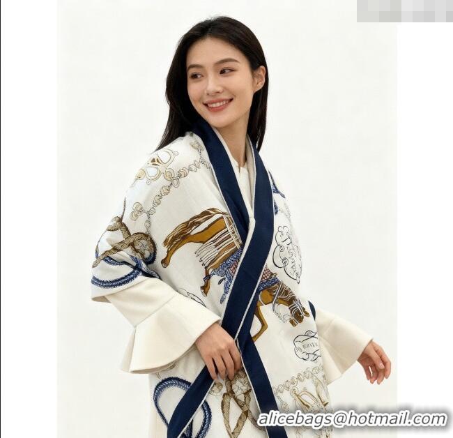 Luxury Discount Hermes Cord Printed Silk Cashmere Square Scarf 140cm H111137 Blue 2025