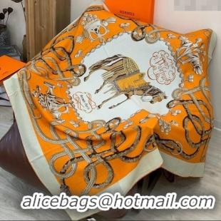 Good Taste Hermes Cord Printed Silk Cashmere Square Scarf 140cm H111137 Orange 2025