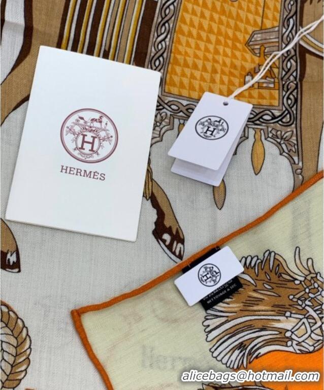 Good Taste Hermes Cord Printed Silk Cashmere Square Scarf 140cm H111137 Orange 2025