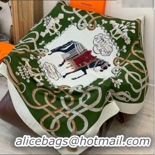 Classic Specials Hermes Cord Printed Silk Cashmere Square Scarf 140cm H111137 Green 2025