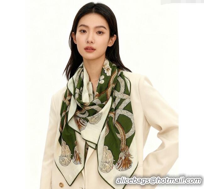 Classic Specials Hermes Cord Printed Silk Cashmere Square Scarf 140cm H111137 Green 2025
