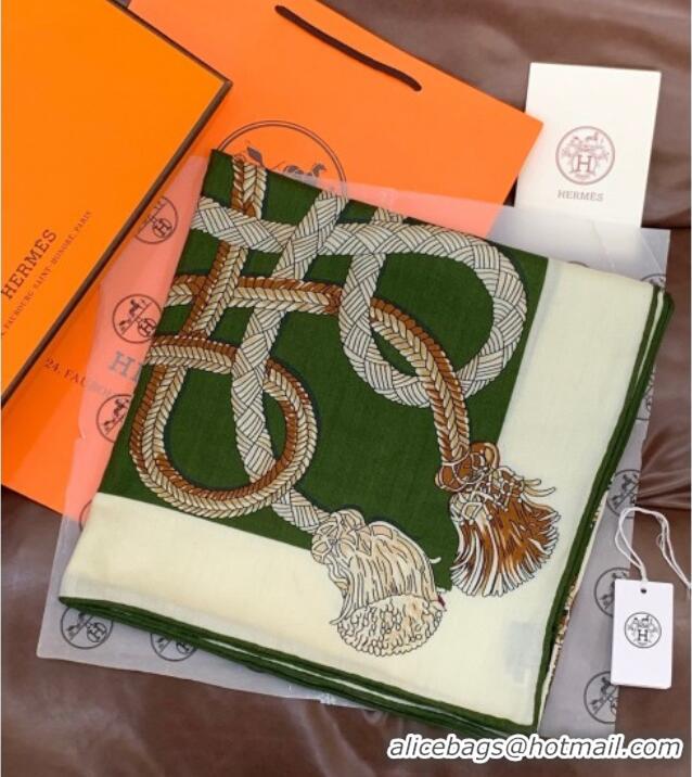 Classic Specials Hermes Cord Printed Silk Cashmere Square Scarf 140cm H111137 Green 2025