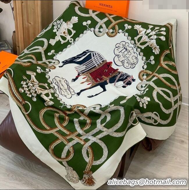 Classic Specials Hermes Cord Printed Silk Cashmere Square Scarf 140cm H111137 Green 2025