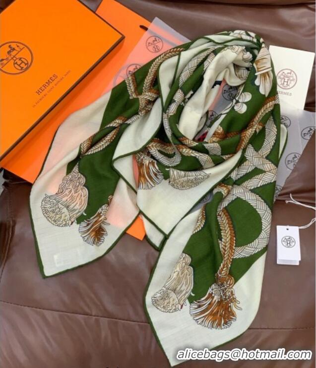 Classic Specials Hermes Cord Printed Silk Cashmere Square Scarf 140cm H111137 Green 2025