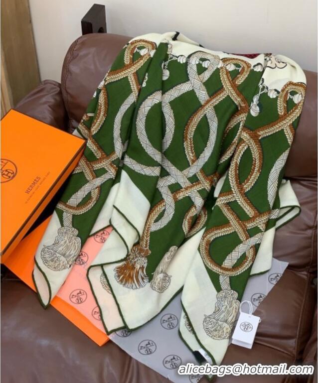 Classic Specials Hermes Cord Printed Silk Cashmere Square Scarf 140cm H111137 Green 2025