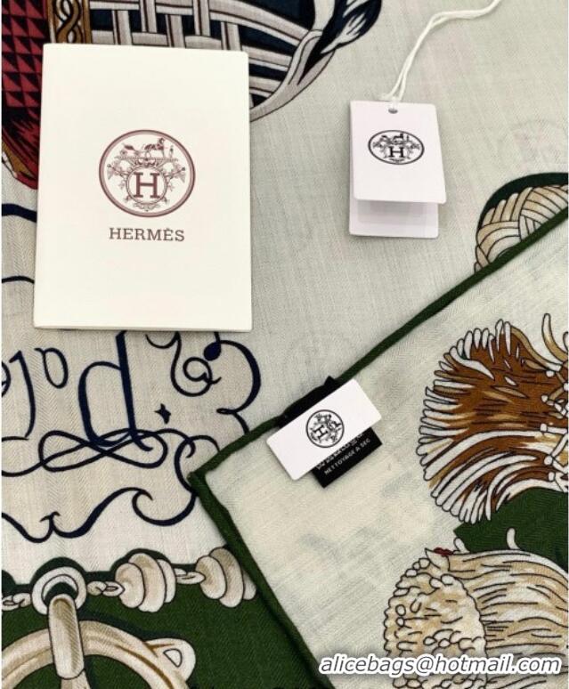 Classic Specials Hermes Cord Printed Silk Cashmere Square Scarf 140cm H111137 Green 2025