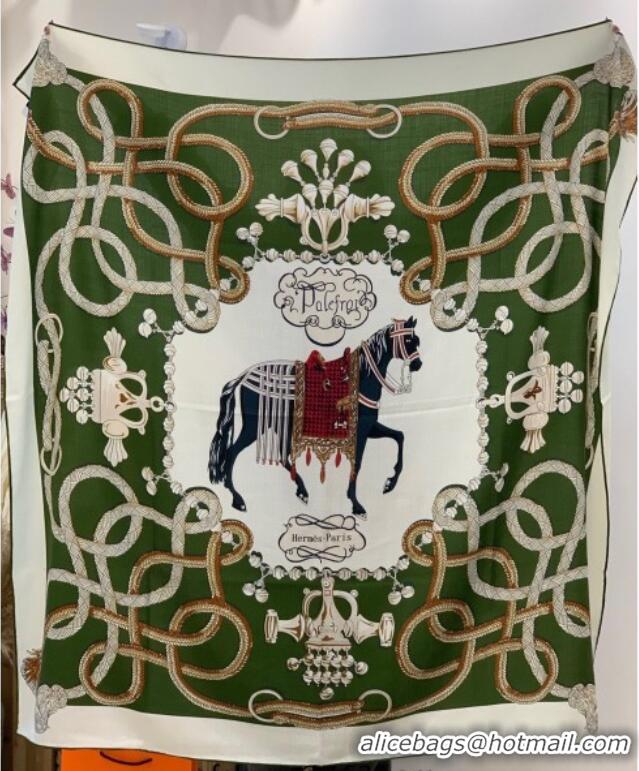 Classic Specials Hermes Cord Printed Silk Cashmere Square Scarf 140cm H111137 Green 2025