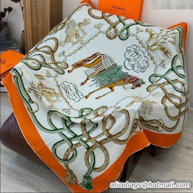 Best Grade Hermes Cord Printed Silk Cashmere Square Scarf 140cm H111137 White 2025