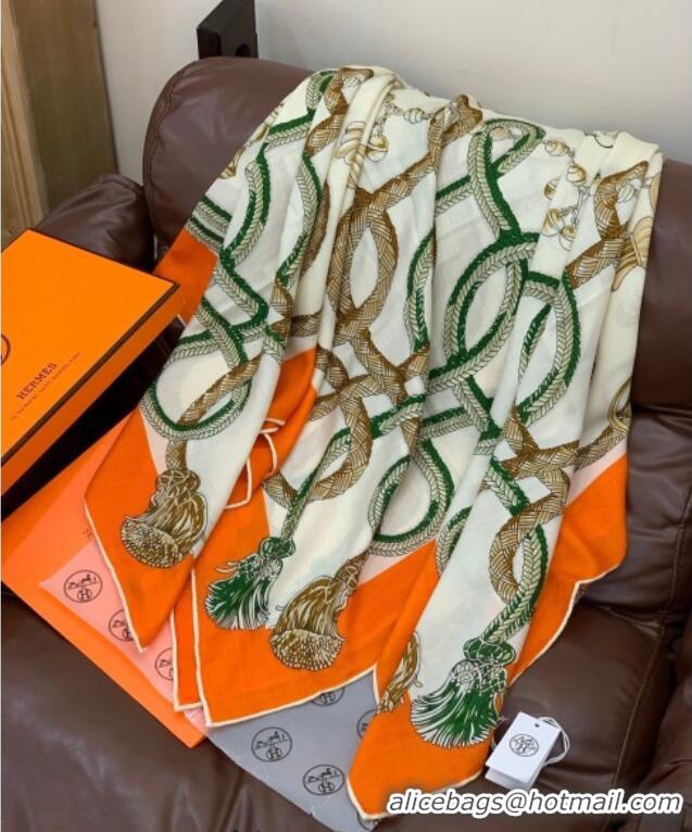 Best Grade Hermes Cord Printed Silk Cashmere Square Scarf 140cm H111137 White 2025