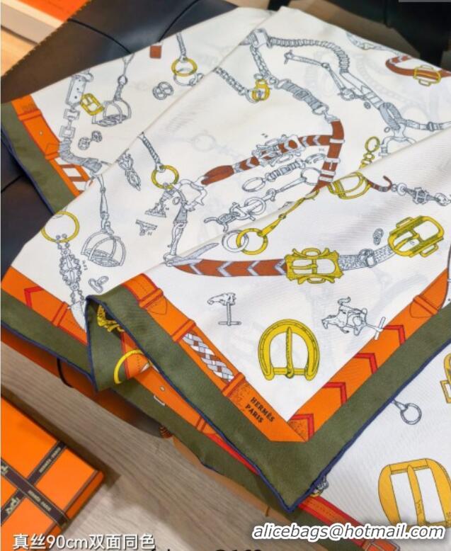 Modern Classic Hermes Silk Square Scarf 90x90cm H111149 Green 2025