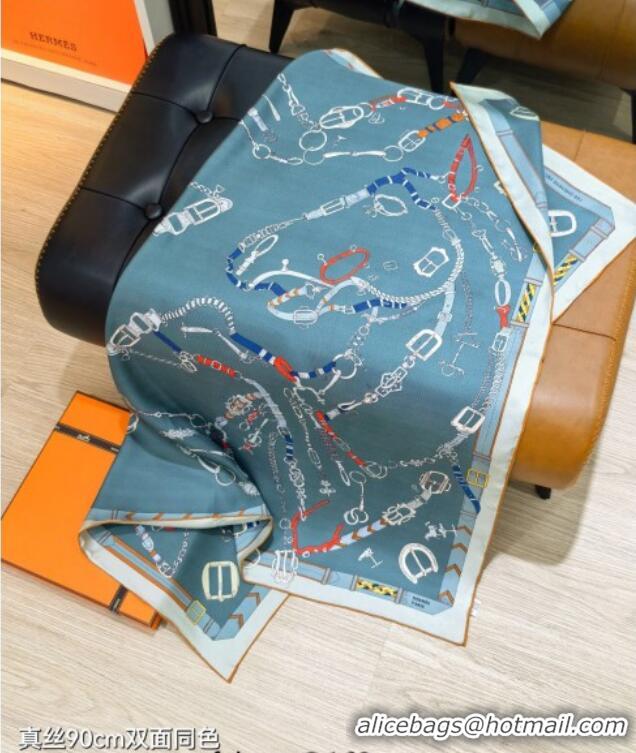 Fashion Discount Hermes Silk Square Scarf 90x90cm H111149 Blue 2025