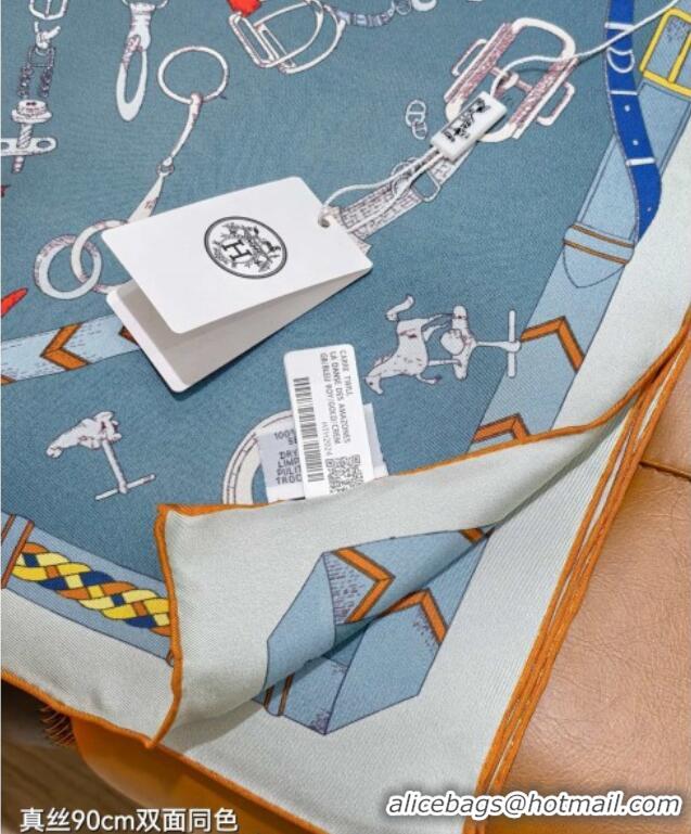 Fashion Discount Hermes Silk Square Scarf 90x90cm H111149 Blue 2025