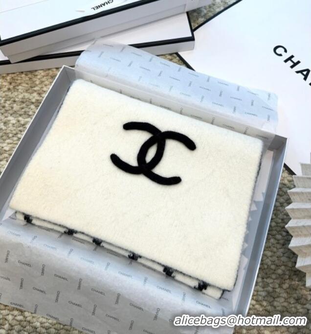 New Cheap Chanel Cashmere Wool Silk Long Scarf 30x180cm CH111158 White 2025