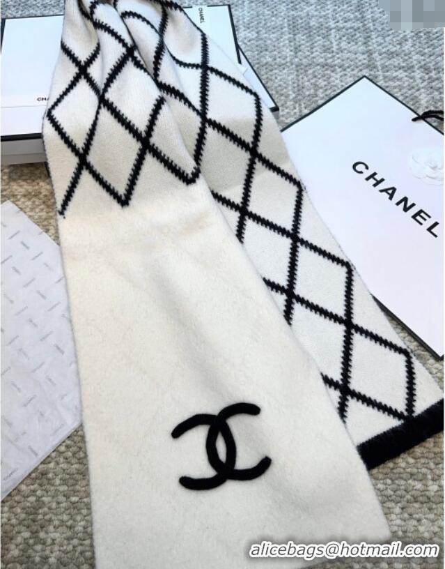 New Cheap Chanel Cashmere Wool Silk Long Scarf 30x180cm CH111158 White 2025