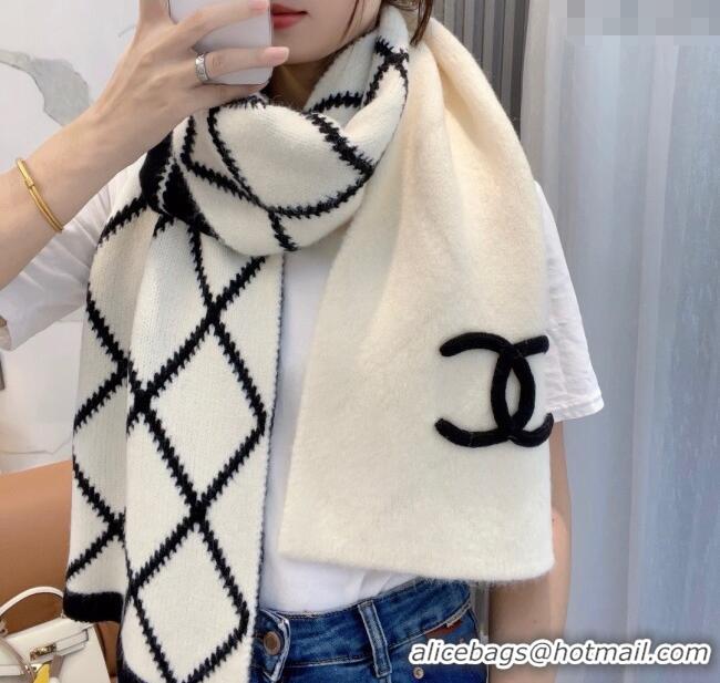 New Cheap Chanel Cashmere Wool Silk Long Scarf 30x180cm CH111158 White 2025