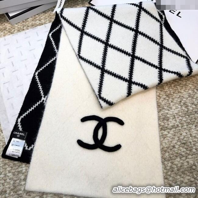 New Cheap Chanel Cashmere Wool Silk Long Scarf 30x180cm CH111158 White 2025
