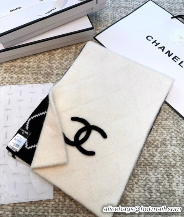 New Cheap Chanel Cashmere Wool Silk Long Scarf 30x180cm CH111158 White 2025