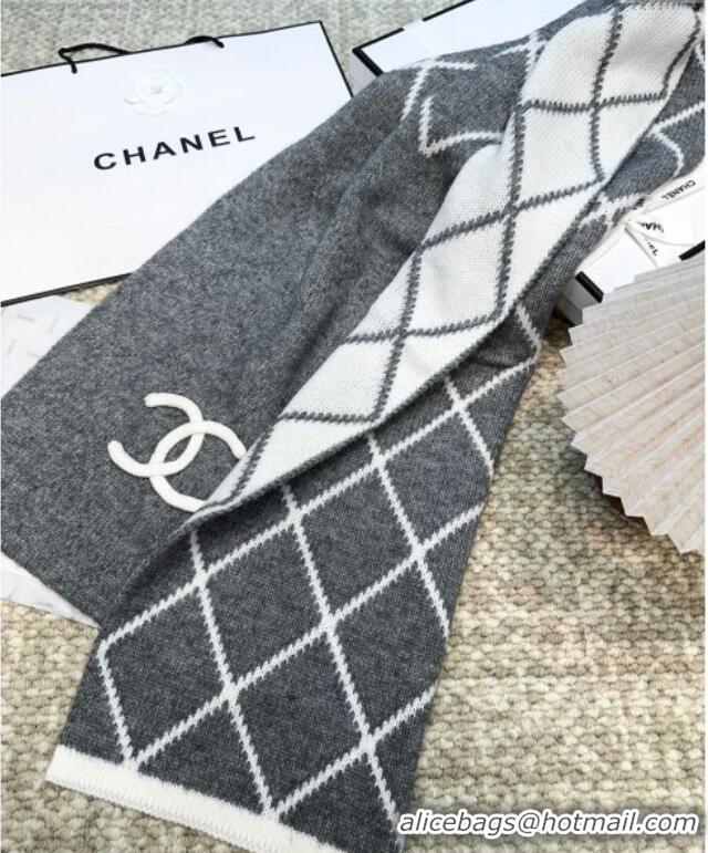 Buy Fashionable Chanel Cashmere Wool Silk Long Scarf 30x180cm CH111158 Grey 2025