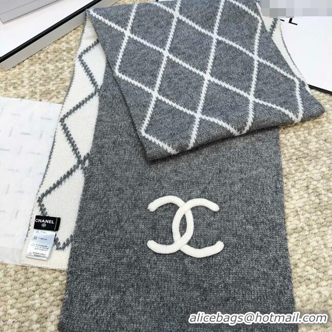 Buy Fashionable Chanel Cashmere Wool Silk Long Scarf 30x180cm CH111158 Grey 2025