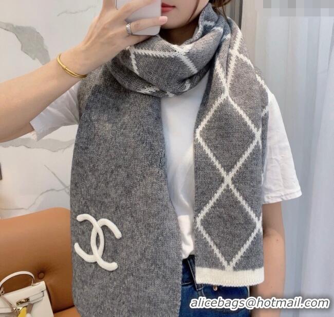 Buy Fashionable Chanel Cashmere Wool Silk Long Scarf 30x180cm CH111158 Grey 2025