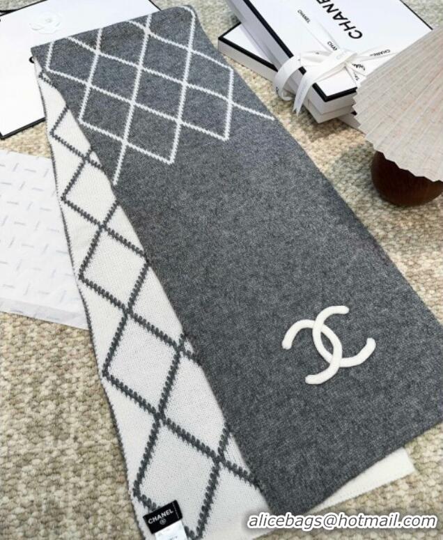 Buy Fashionable Chanel Cashmere Wool Silk Long Scarf 30x180cm CH111158 Grey 2025