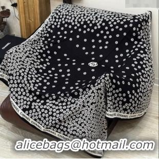 Good Taste Chanel Wool Silk Square Scarf 135x135cm CH111160 Black 2025