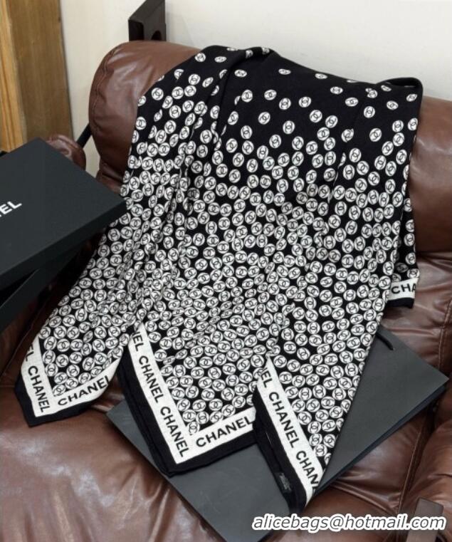Good Taste Chanel Wool Silk Square Scarf 135x135cm CH111160 Black 2025