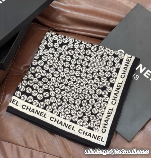 Good Taste Chanel Wool Silk Square Scarf 135x135cm CH111160 Black 2025