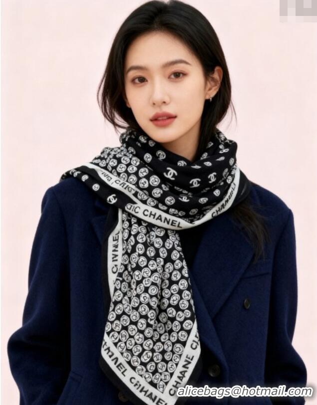Good Taste Chanel Wool Silk Square Scarf 135x135cm CH111160 Black 2025