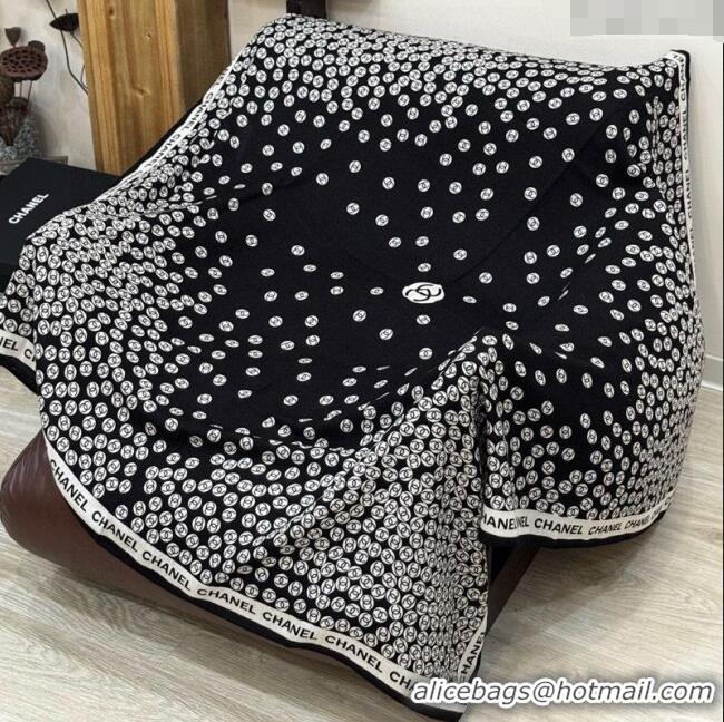 Good Taste Chanel Wool Silk Square Scarf 135x135cm CH111160 Black 2025