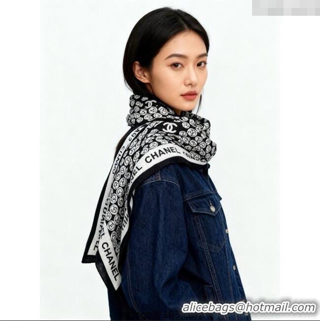 Good Taste Chanel Wool Silk Square Scarf 135x135cm CH111160 Black 2025