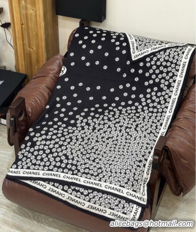 Good Taste Chanel Wool Silk Square Scarf 135x135cm CH111160 Black 2025