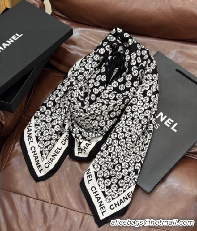 Good Taste Chanel Wool Silk Square Scarf 135x135cm CH111160 Black 2025