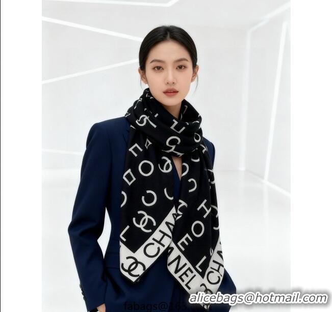 Top Design Chanel Logo Cashmere Silk Square Scarf 135x135cm CH111161 Black 2025