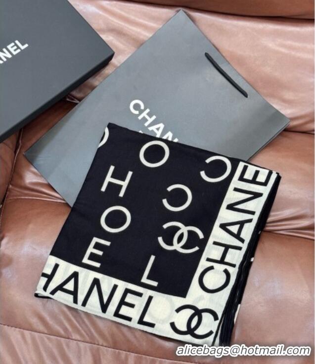 Top Design Chanel Logo Cashmere Silk Square Scarf 135x135cm CH111161 Black 2025