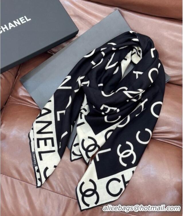 Top Design Chanel Logo Cashmere Silk Square Scarf 135x135cm CH111161 Black 2025