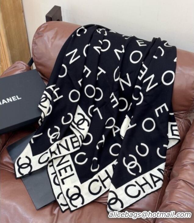 Top Design Chanel Logo Cashmere Silk Square Scarf 135x135cm CH111161 Black 2025