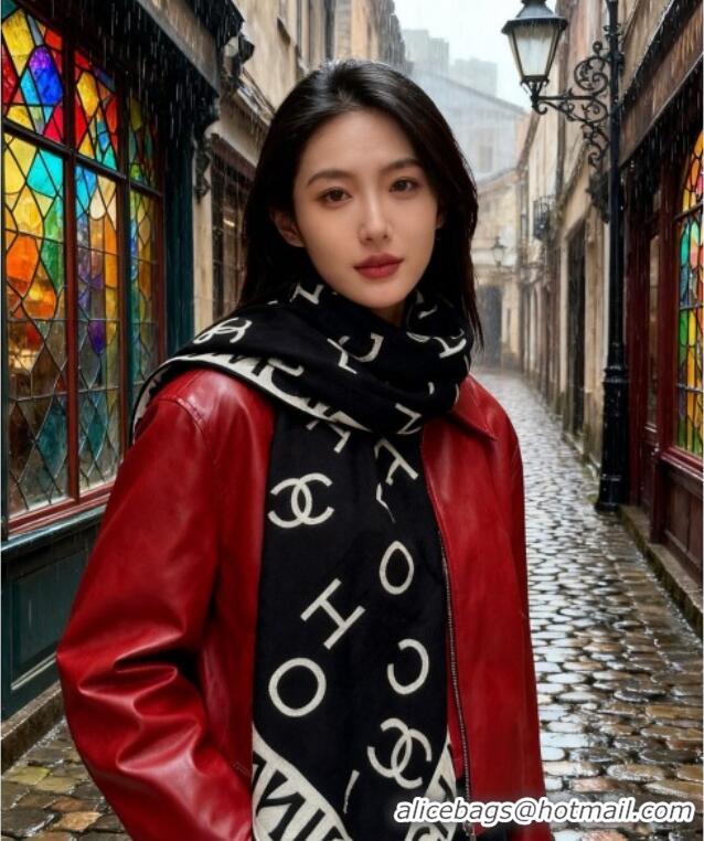 Top Design Chanel Logo Cashmere Silk Square Scarf 135x135cm CH111161 Black 2025