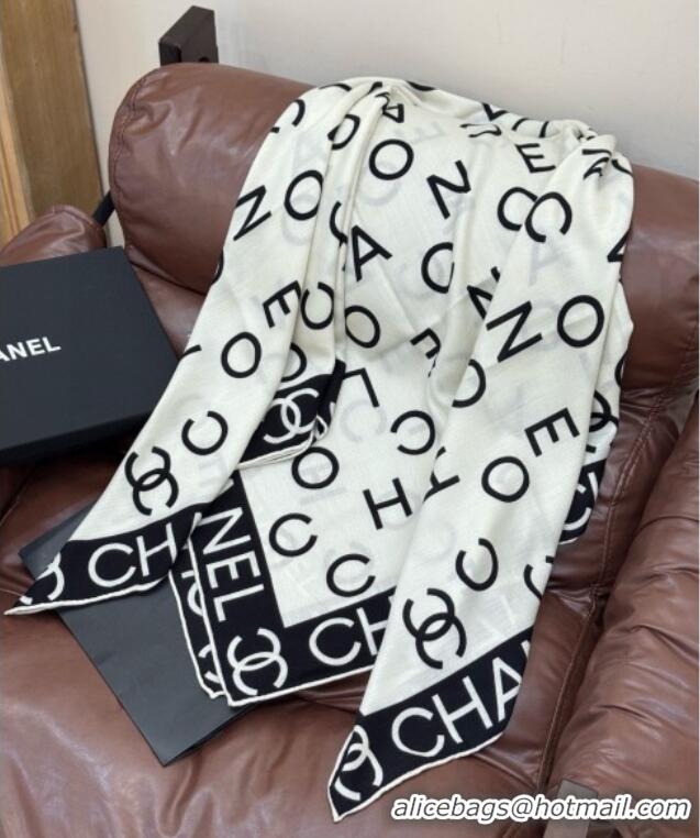 Luxury Classic Chanel Logo Cashmere Silk Square Scarf 135x135cm CH111161 White 2025