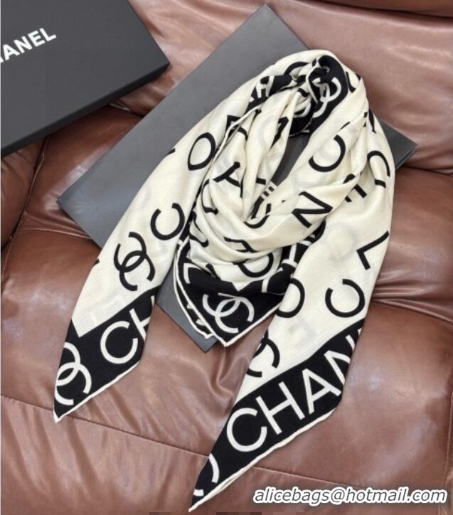Luxury Classic Chanel Logo Cashmere Silk Square Scarf 135x135cm CH111161 White 2025