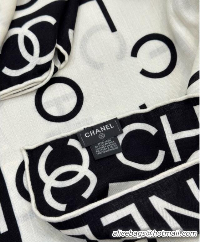 Luxury Classic Chanel Logo Cashmere Silk Square Scarf 135x135cm CH111161 White 2025