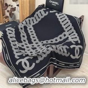 Good Looking Chanel CC Cashmere Silk Square Scarf 135x135cm CH111162 Black 2025