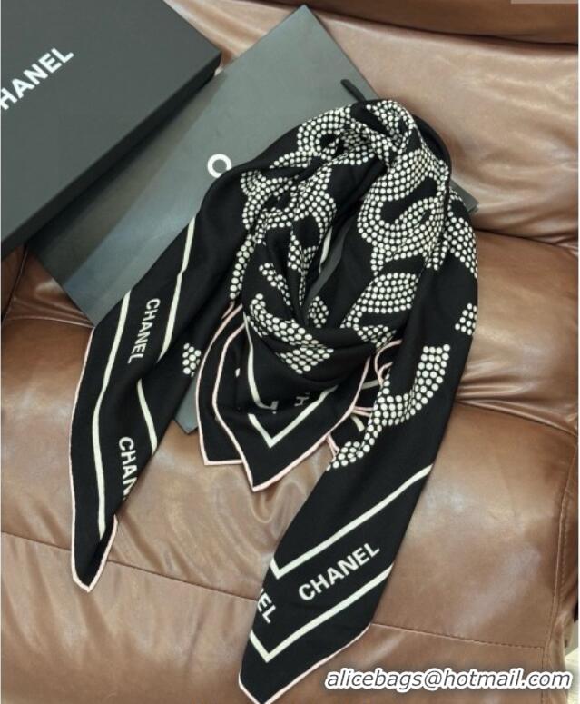 Good Looking Chanel CC Cashmere Silk Square Scarf 135x135cm CH111162 Black 2025