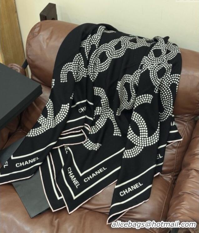 Good Looking Chanel CC Cashmere Silk Square Scarf 135x135cm CH111162 Black 2025