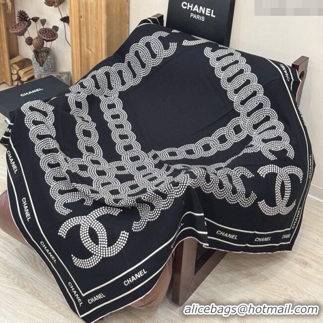 Good Looking Chanel CC Cashmere Silk Square Scarf 135x135cm CH111162 Black 2025