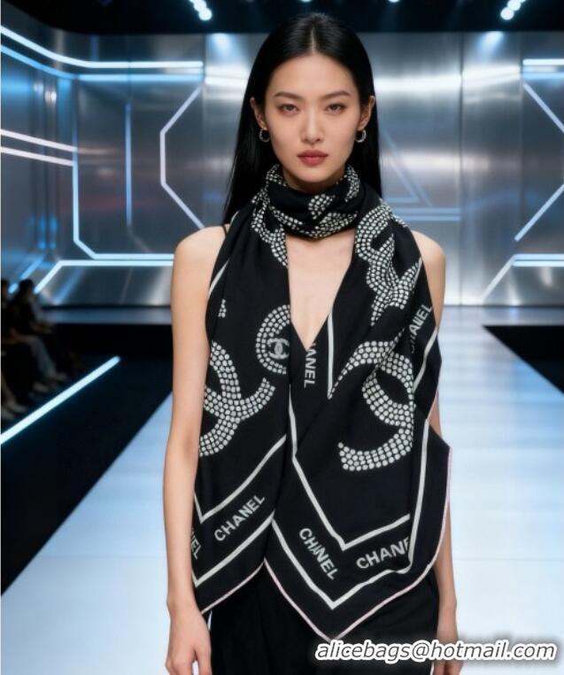 Good Looking Chanel CC Cashmere Silk Square Scarf 135x135cm CH111162 Black 2025