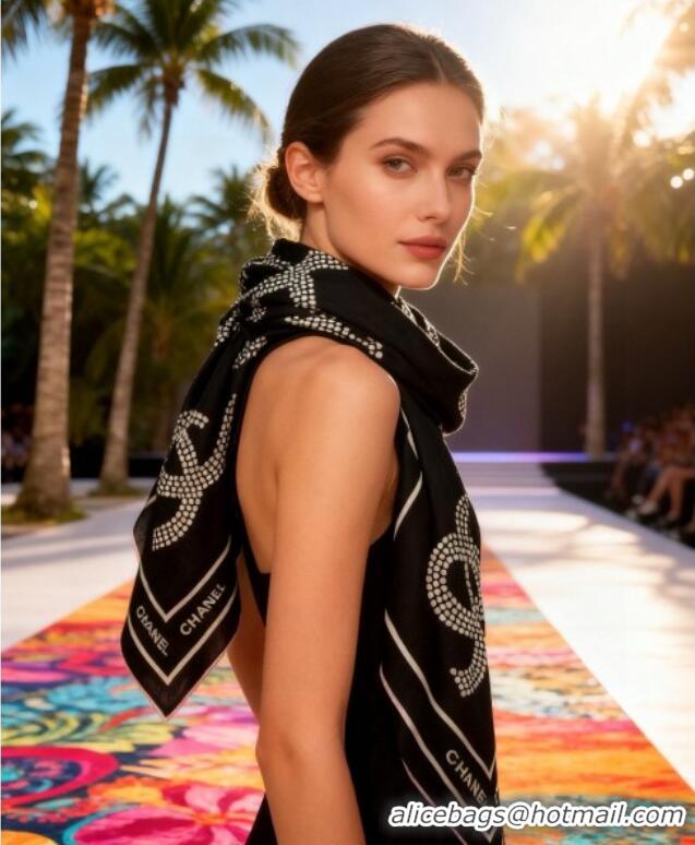 Good Looking Chanel CC Cashmere Silk Square Scarf 135x135cm CH111162 Black 2025
