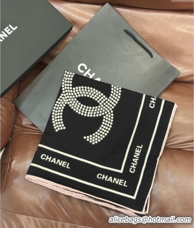Good Looking Chanel CC Cashmere Silk Square Scarf 135x135cm CH111162 Black 2025